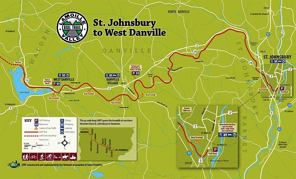 map of Lamoile Valley Rail Trail Map Danville St. Johnsbury Vermont