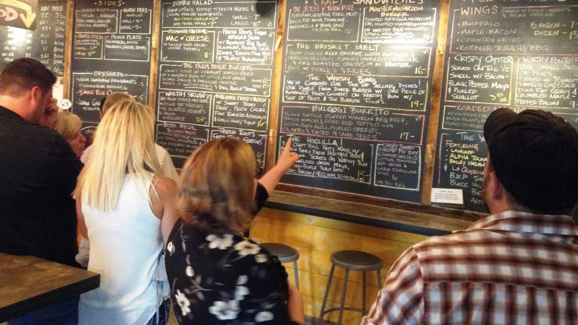 Worthy Kitchen chalkboard menu|two glasses of beer - one light