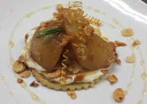 Rabbit Hill Inn dessert recipes Caramelized Pears – maple seared pears, rosemary shortbread, mascarpone, almonds, vanilla