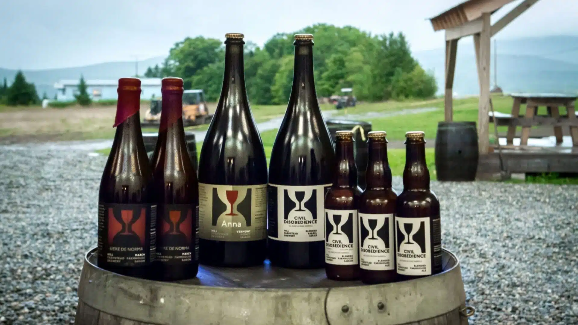 bottles of Hill Farmstead Beer in Vermont|hundreds of people on a tented field enjoying a beer festival