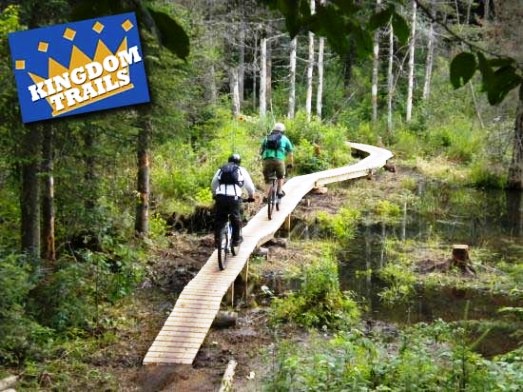 two people on Biking trails at Kingdom Trails Burke Vermont