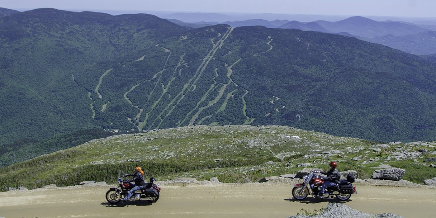 two motorcyclists riding Mount Washington Auto Road