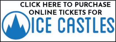 a sign to click here to purchase tickets for the Ice castles attraction in New Hampshire