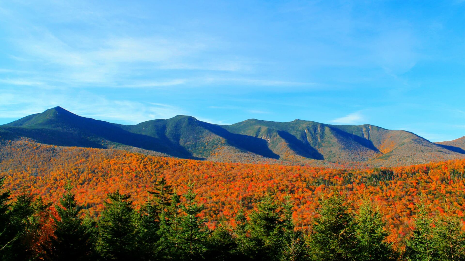 view on the mountains at Kancamagus Highway in the fall|Kancamagus Highway White Mountains New Hampshire|Mount Washington Auto Road 2014 WCG Photography
