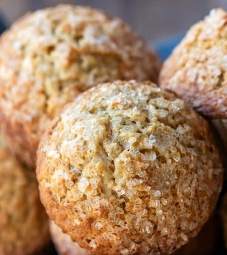 close up photo of muffins stacked on top of each other