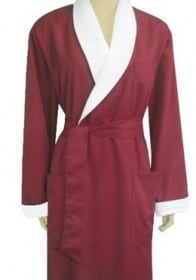 red robe with white collar and belt