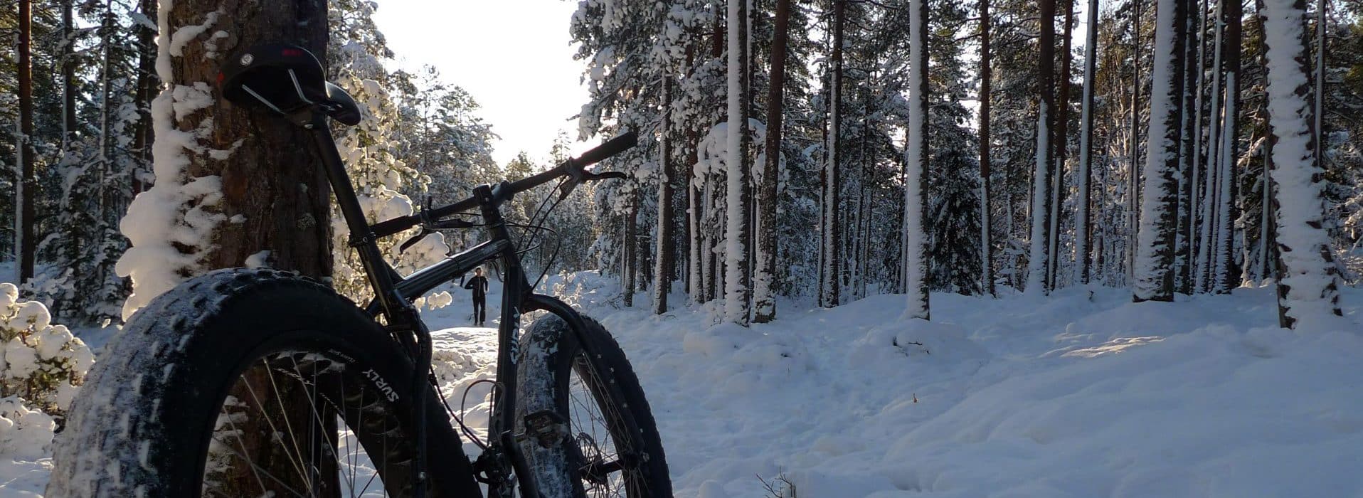 Fat biking in Vermont|Fat Bike rider on snow covered trails at Kingdom Trails Vermont
