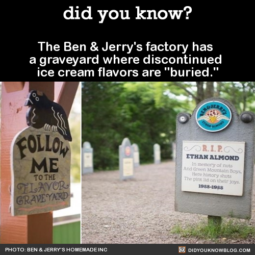 tombstones at Ben & Jerry's Ice Cream graveyard Waterbury Vermont